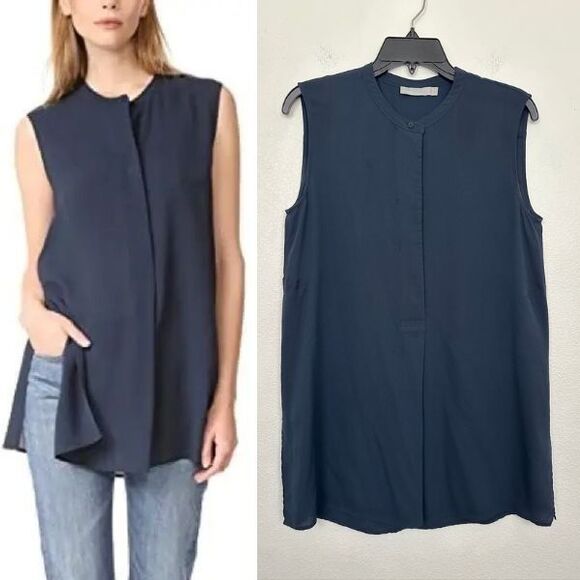 Vince Sleeveless Split Side Silk Tunic in Coastal Blue Work Classy Women's Small - Picture 1 of 11